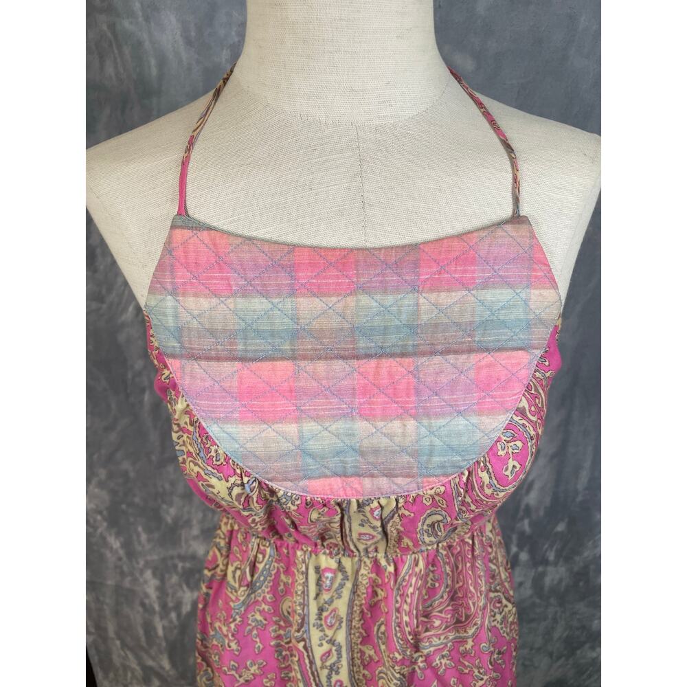 Vintage Tova Celine quilted bib‎ halter midi dress pink paisley babydoll S boho - Picture 8 of 13